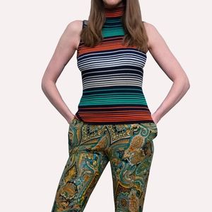 striped silk blend sleeveless turtleneck